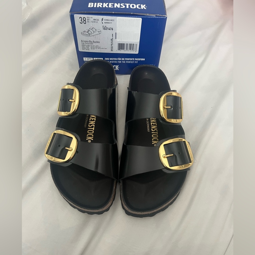 Birkenstock Black and Gold Buckle Shoes